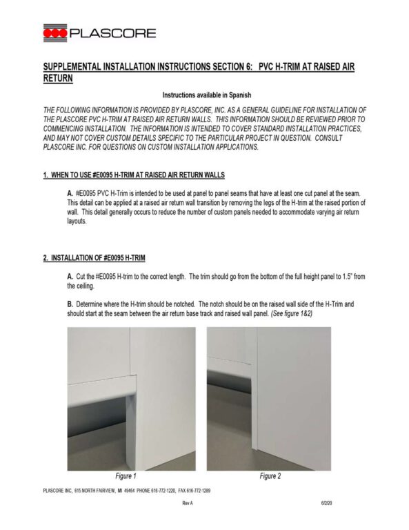 Installation Section 6 – PVC H-trim at Raised air returns