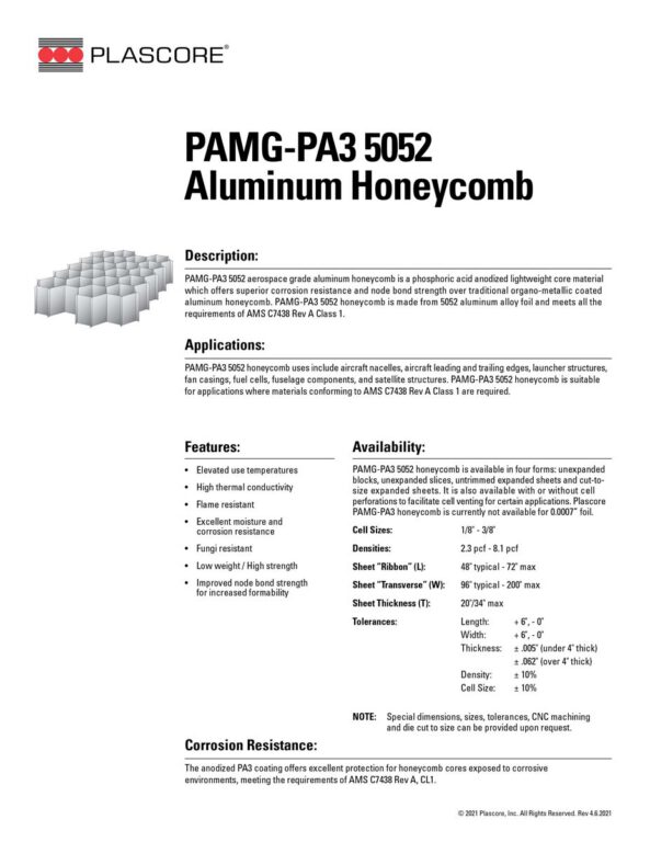 PAMG-PA3 5052 Aluminum Honeycomb