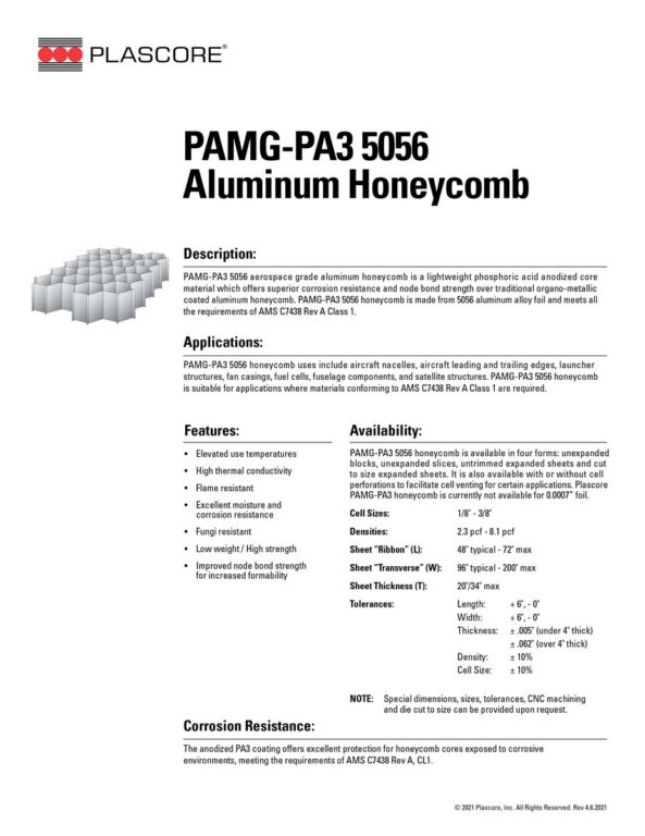 PAMG-PA3 5056 Aluminum Honeycomb
