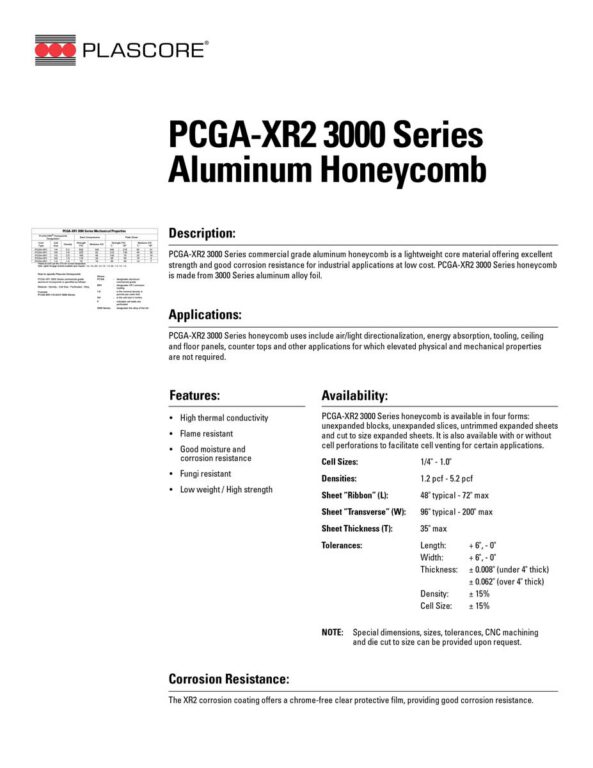 PCGA-XR2 3000 Series Aluminum Honeycomb