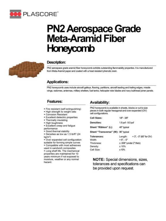 PN2 Aerospace Grade Aramid Fiber Honeycomb