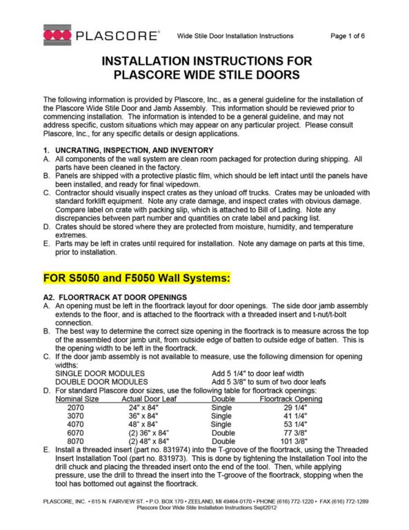 Door Wide Stile Installation Instructions