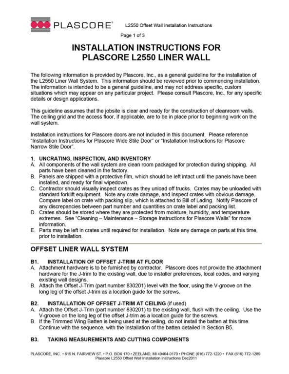 L2550 Offset Wall Installation Instructions