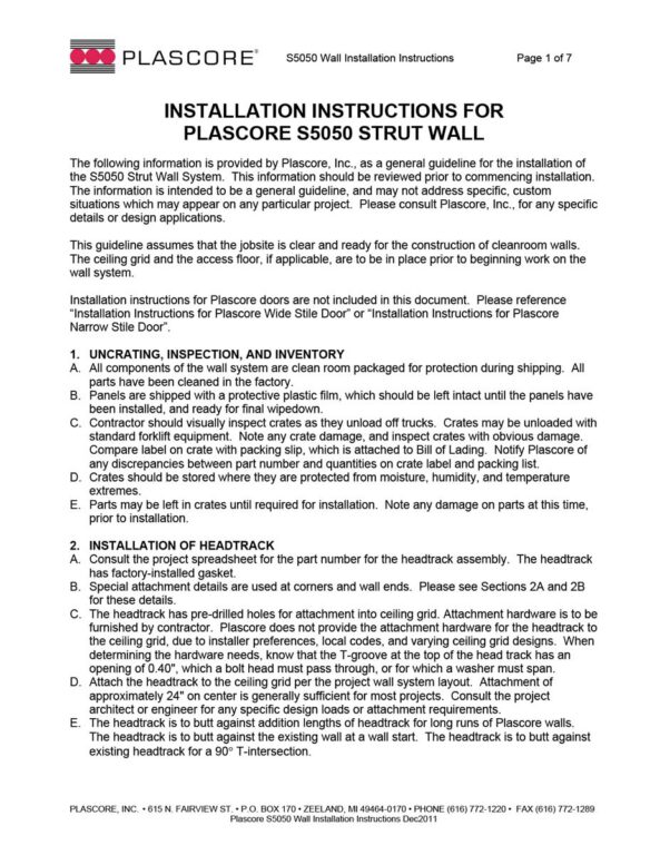 S5050 Wall Installation Instructions