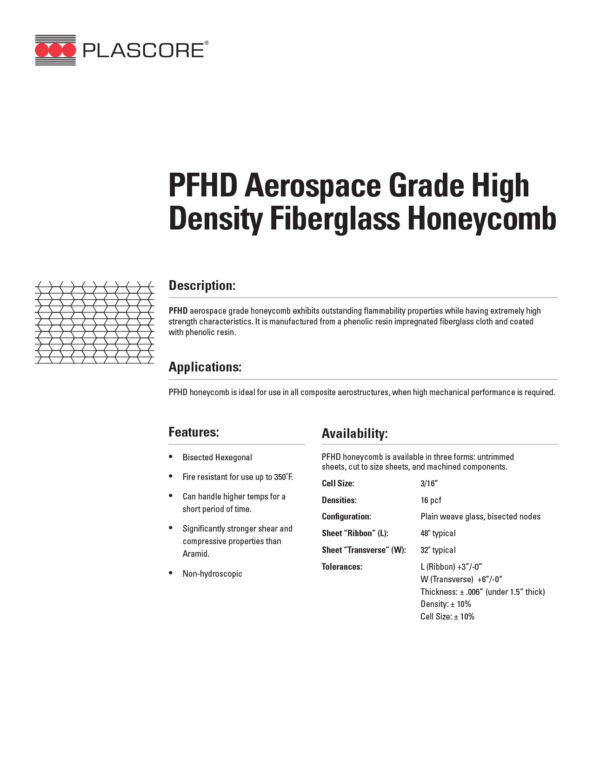 PFHD Aerospace Grade High Density Fiberglass Honeycomb