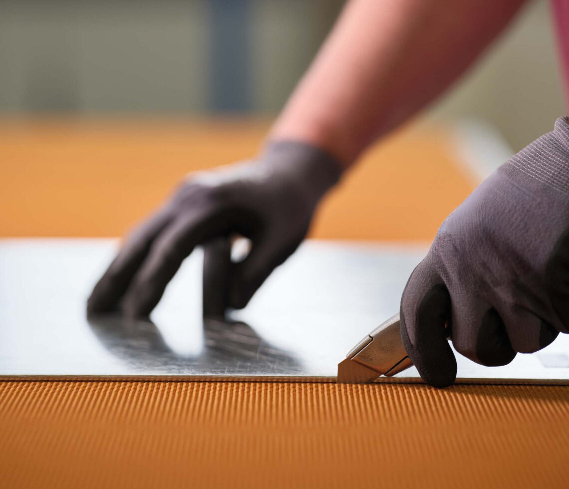 Quality Control. Cutting Honeycomb Panel