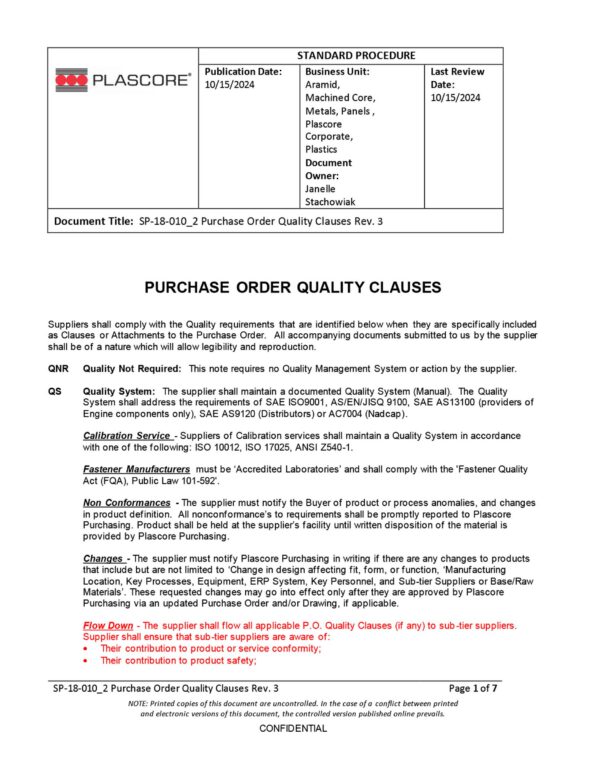PO Quality Clauses